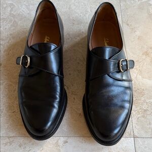 Salvatore Ferragamo Black Leather Monk Strap Shoes - Men's Dress Loafers